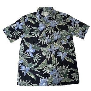 Solitude Washable Silk Hawaiian Tropical Print Button Down Shirt Size M